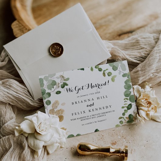 Faire-part d'Elopement de Foliage Vert Or Tropical