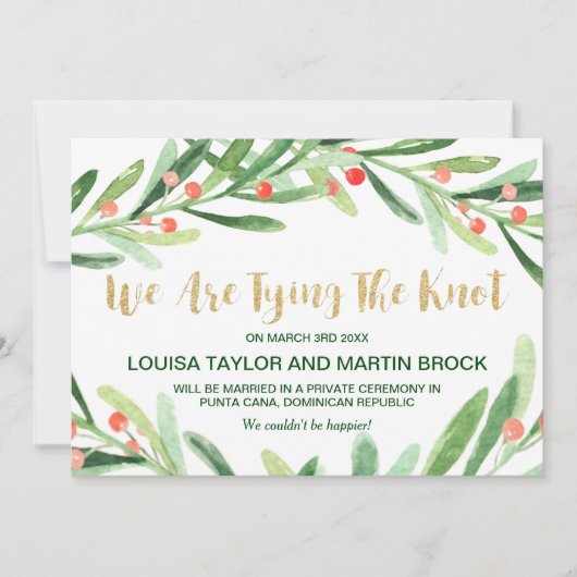 Faire-part d'Elopement de Noël Holly Wreath (Devant)