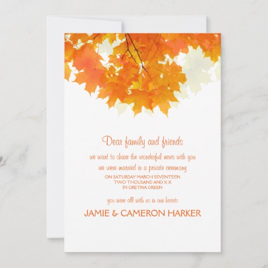 Faire-part d'Elopement Feuille d'automne (Devant)
