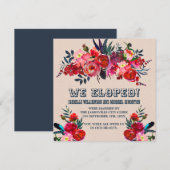 Faire-part d'élopement floral rouge et rose (Devant / Derrière)