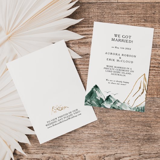 Faire-part d'Elopement Green et Gold Mountain