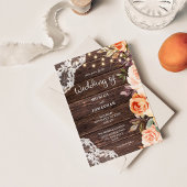 Faire-part dentelle en bois rose et fleurs de pêch