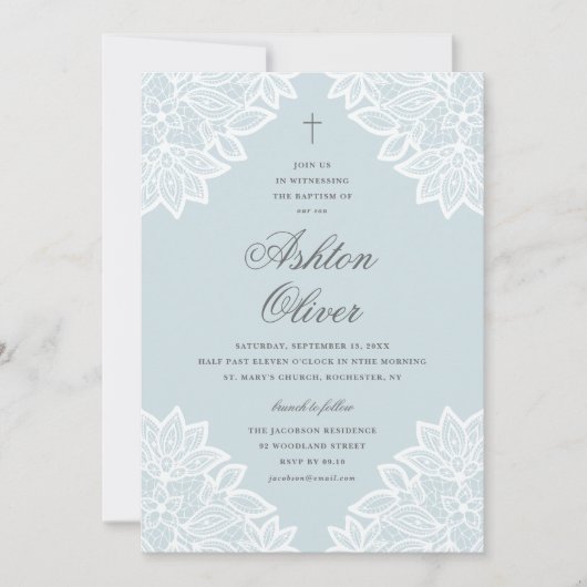 Faire-part Dentelle vintage Baptême et baptême religieux (Devant)