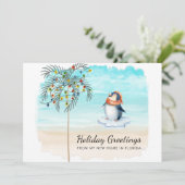 Faire-part Déplacé en Floride Scène de plage de pingouin mign (Debout devant)