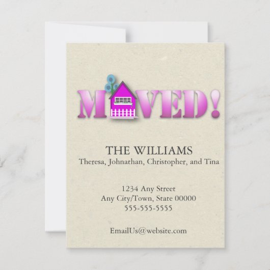 Faire-part déplacée (violet) (Devant)