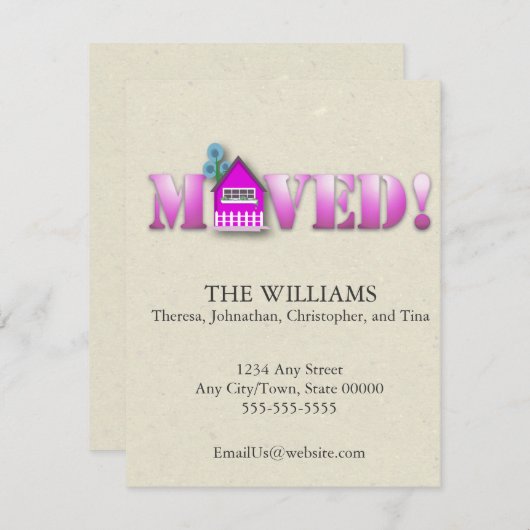 Faire-part déplacée (violet) (Devant / Derrière)