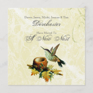Faire-part Déplacement vintage d'oiseau et de nid