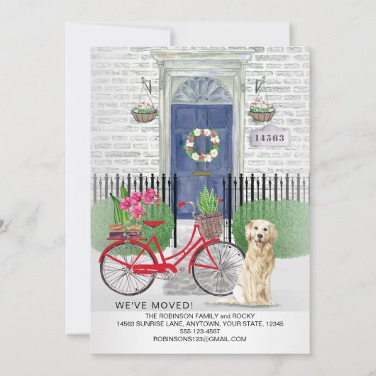 Faire-part Déplacer Golden Retriever Chien Bicycle Porte Bleu (Devant)