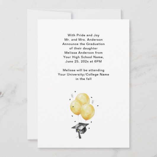 Faire-part des ballons de la fête de graduation ph (Dos)