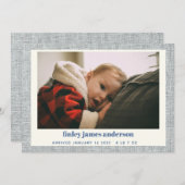 Faire-part Design moderne Blue Grey Linge de lit bébé Photo n (Devant / Derrière)