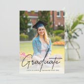 Faire-part Design moderne noir Script Deux diplômes photo (Debout devant)