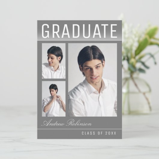 Faire-part Design tendance moderne moderne 3 photo Grey Gradu (Debout devant)