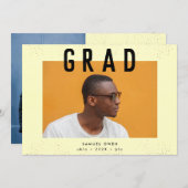 Faire-part Designer Black Yellow Text Moderne Deux Photo Grad (Devant / Derrière)