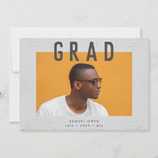 Faire-part Designer Script Grad Gris moderne Deux photos (Devant)
