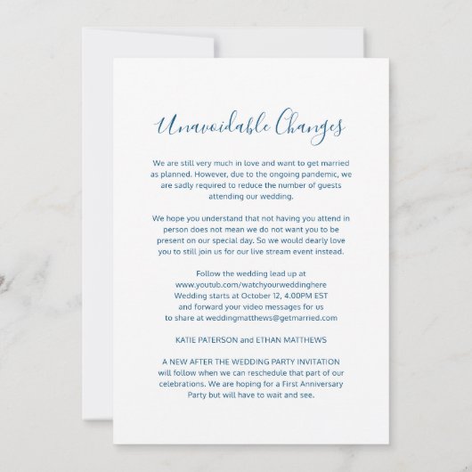 Faire-part Désolé d'avoir annulé la modification du mariage e (Dos)