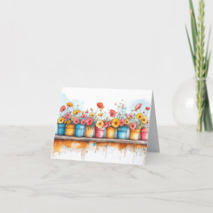 Faire-part Dessin couleur pastel avec pots de fleurs