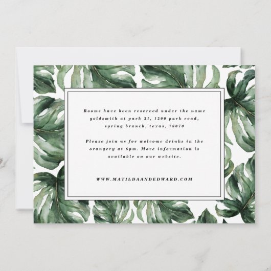 Faire-part Détail de mariage feuille de palmier à l'aquarelle (Dos)