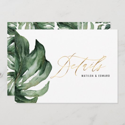 Faire-part Détail de mariage feuille de palmier à l'aquarelle (Devant / Derrière)