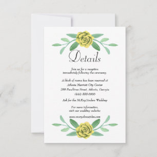 Faire-part Détails de mariage de verdure florale jaune