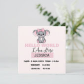Faire-part Détails du bébé né Pink Koala (Debout devant)