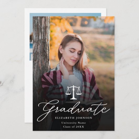 Faire-part d'études de droit de script photo (Devant / Derrière)