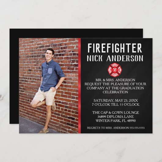 Faire-part d'études de pompier à la mode (Devant / Derrière)