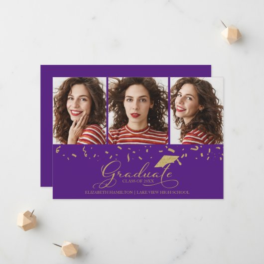 Faire-part d'études secondaires 3 Cartes photos (Devant/Arrière en situation)