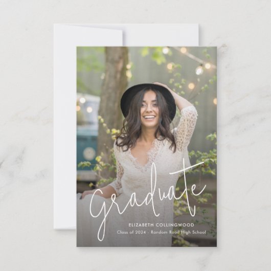 Faire-part d'études supérieures en script photo (Devant)