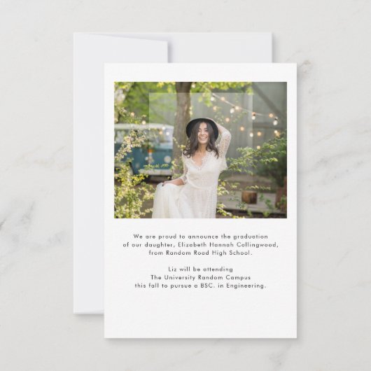 Faire-part d'études supérieures en script photo (Dos)