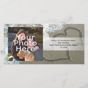 Faire-part Deux Coeurs de sable sur la plage, Océan romantiqu