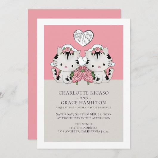 Faire-part Deux mariées Chat thème gay Mariage (Devant / Derrière)