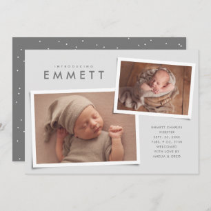 Faire-part Deux photo collage simple type gris naissance