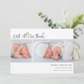 Faire-part Deux photos Merci de statistiques sur la naissance (Debout devant)