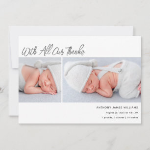 Faire-part Deux photos Merci de statistiques sur la naissance