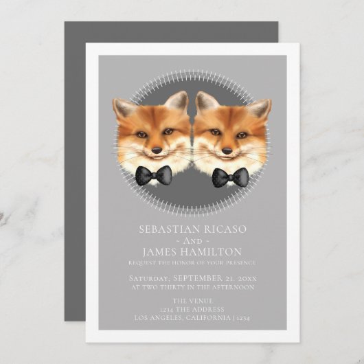 Faire-part Deux Salles Fox thème gay Mariage (Devant / Derrière)