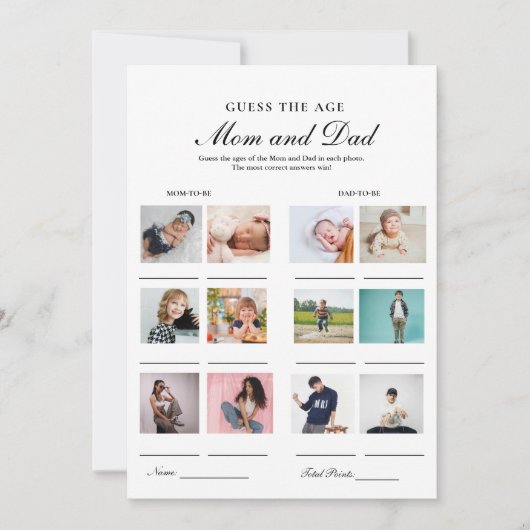 Faire-part Devinez leur âge Maman et papa jeu de baby shower  (Devant)