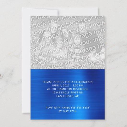 Faire-part Diagramme Royal Blue Ombre Foil Confetti (Dos)