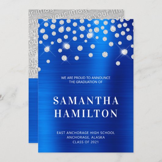 Faire-part Diagramme Royal Blue Ombre Foil Confetti (Devant / Derrière)