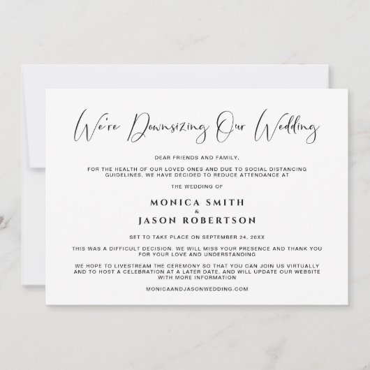 Faire-part Diminution De Notre Mariage Élégante Calligraphie (Devant)