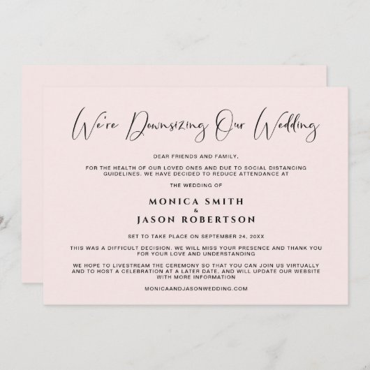 Faire-part Diminution De Notre Mariage Élégante Calligraphie  (Devant / Derrière)