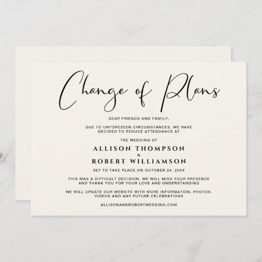 Faire-part Diminution du Mariage Changement de plan Elegant C (Devant / Derrière)