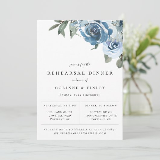Faire-part Dîner de répétition bleu Dusty (Debout devant)