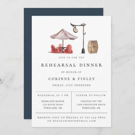 Faire-part Dîner de répétition de la scène d'aquarelle rustiq (Devant / Derrière)