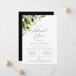 Faire-part Dîner de répétition des citrons botaniques Invitat<br><div class="desc">Elégante aquarelle de citrons botaniques,  arrangement feuille et fleurs,  invitation à la répétition dîner. Design de typographie chic et moderne. L'emballage de la carte est en noir massif.</div>