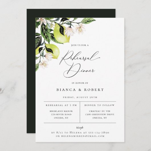 Faire-part Dîner de répétition des citrons botaniques Invitat (Devant / Derrière)