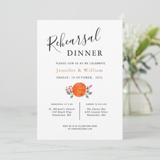 Faire-part Dîner de répétition du mariage Citrouille aquarell (Debout devant)