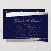 Faire-part Dîner De Répétition Élégant, Brosse D'Argent+Scrip (Devant / Derrière)