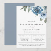 Faire-part Dîner de répétition floral bleu poussiéreux (Devant / Derrière)