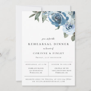 Faire-part Dîner de répétition floral bleu poussiéreux