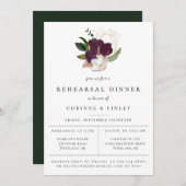 Faire-part Dîner de répétition floral ivoire pourpre (Devant / Derrière)